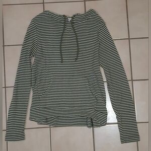 GAP Striped Lightweight Hoodie – Olive Green & White (S/P)